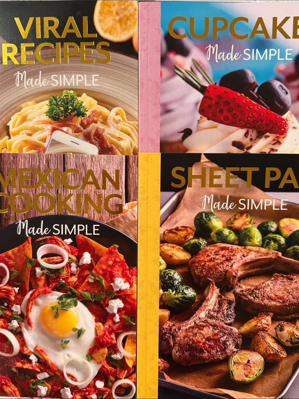 Simple Cookbooks Set of 4 collectable - Yellow, Pink, Blue, Brown Covers